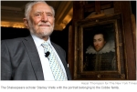 Shakespeare scholar Stanley Wells with the Cobbe Portrait - Hazel Thompson for The New York Times 